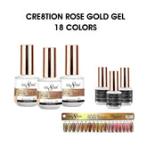 Cre8tion Rose Gold Gel 0.5oz - Full Set 18 colors w/ 3 Top Diamond 0.5oz & 1 Color Chart