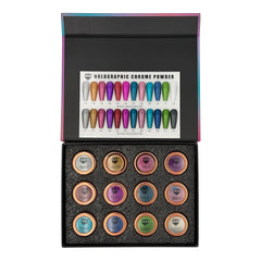 HNS HOLOGRAPHIC CHROME  POWDER 12 COLORS COLECCTION free 2 base chorme HNS