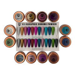 HNS HOLOGRAPHIC CHROME  POWDER 12 COLORS COLECCTION free 2 base chorme HNS
