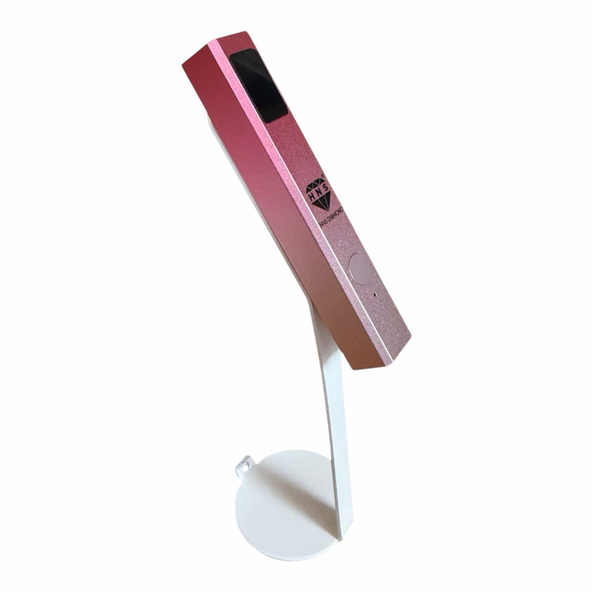 My Store HNS Diamond portable metallic pink UV nail curing lamp with an adjustable white stand for gel manicures.