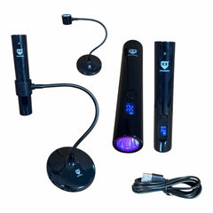 My Store HNS DIAMOND portable black UV LED nail curing lamp with flexible gooseneck, digital timer, and USB cable.